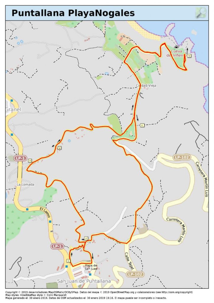 Wanderkarte Puntallana Playa Nogales