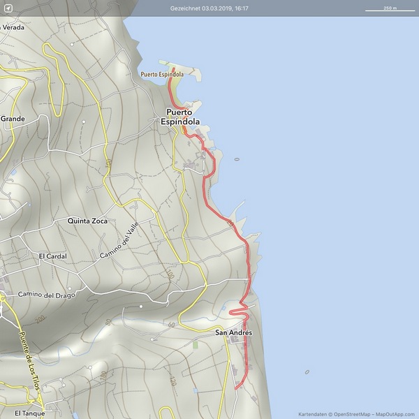 La Palma Wandern, Landkarte San Andres nach Espindola1