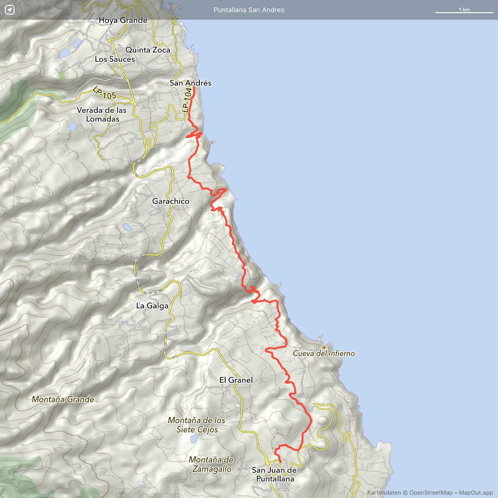 La Palma Wandern Landkarte Puntallana San Andres