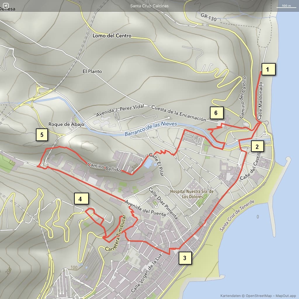 Landkarte Wanderspaziergang Santa Cruz de La Palma